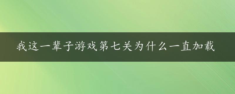 我这一辈子游戏第七关为什么一直加载