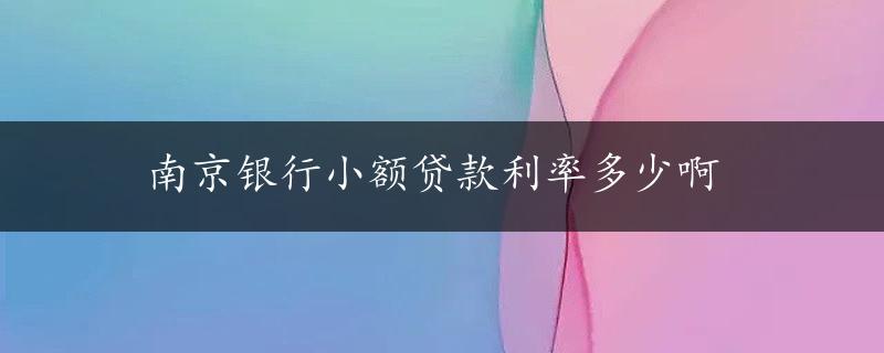 南京银行小额贷款利率多少啊