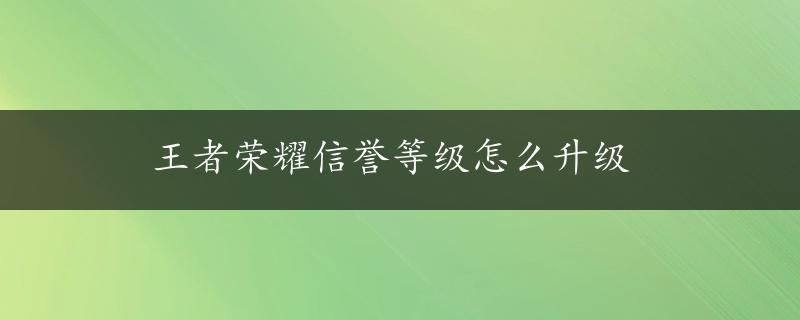 王者荣耀信誉等级怎么升级