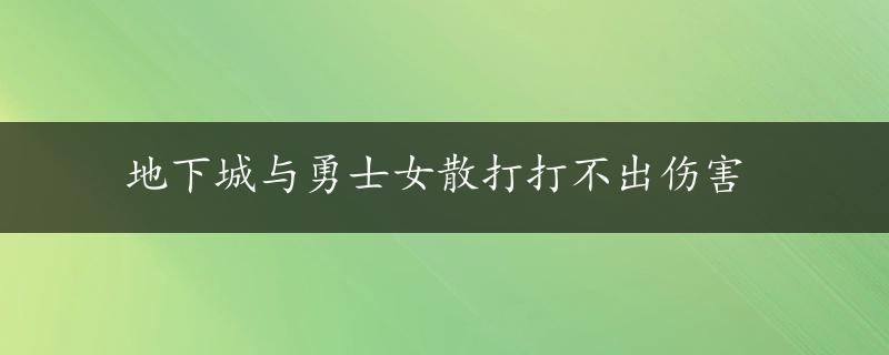 地下城与勇士女散打打不出伤害