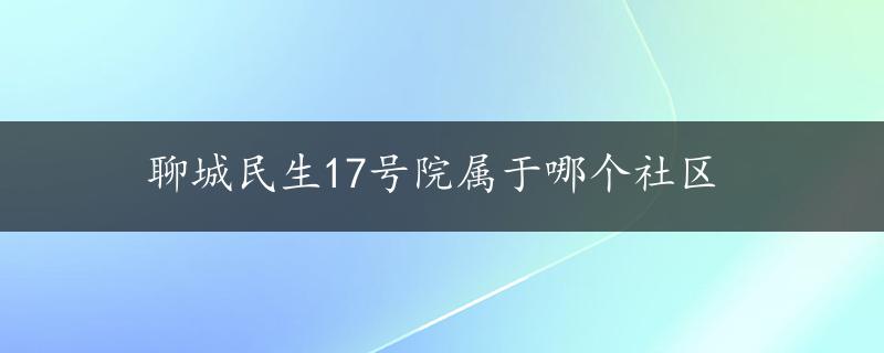 聊城民生17号院属于哪个社区