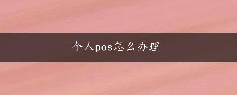 个人pos怎么办理