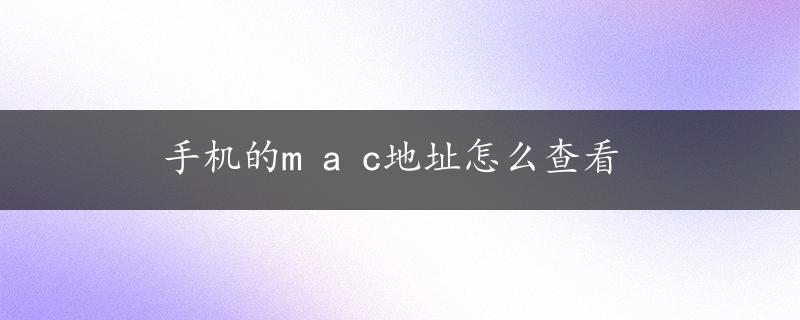 手机的m a c地址怎么查看