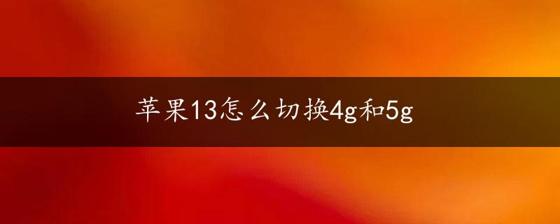 苹果13怎么切换4g和5g