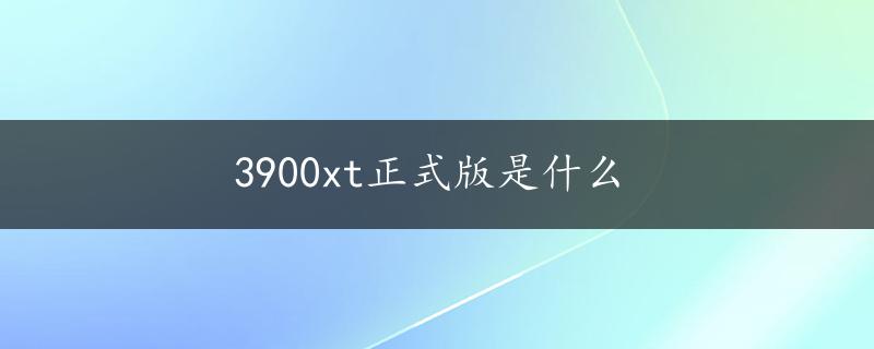 3900xt正式版是什么