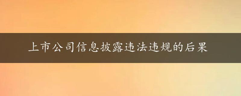 上市公司信息披露违法违规的后果