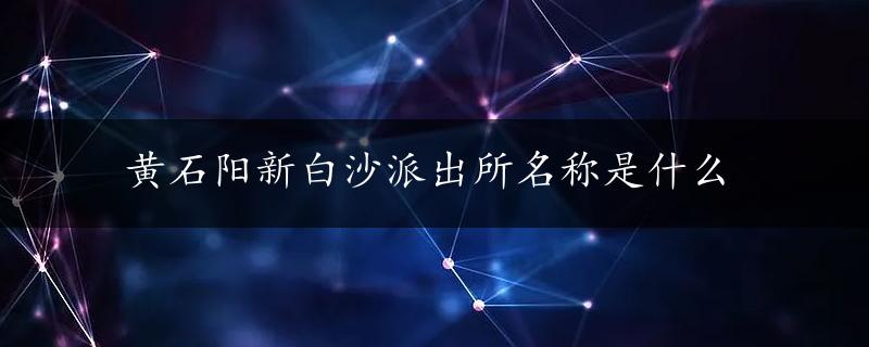 黄石阳新白沙派出所名称是什么