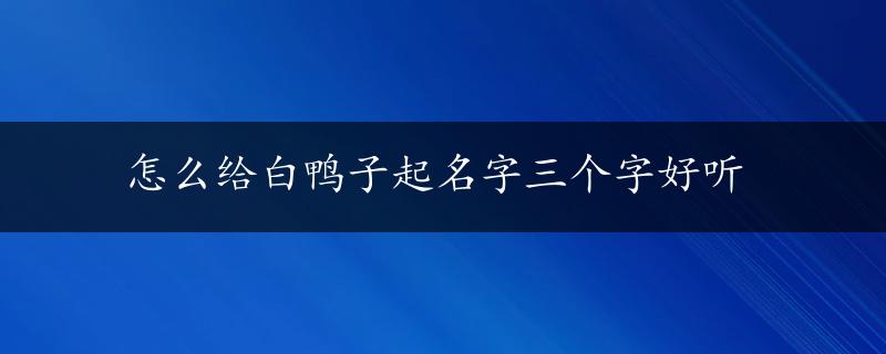 怎么给白鸭子起名字三个字好听