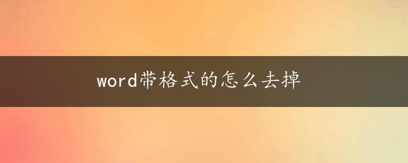 word带格式的怎么去掉