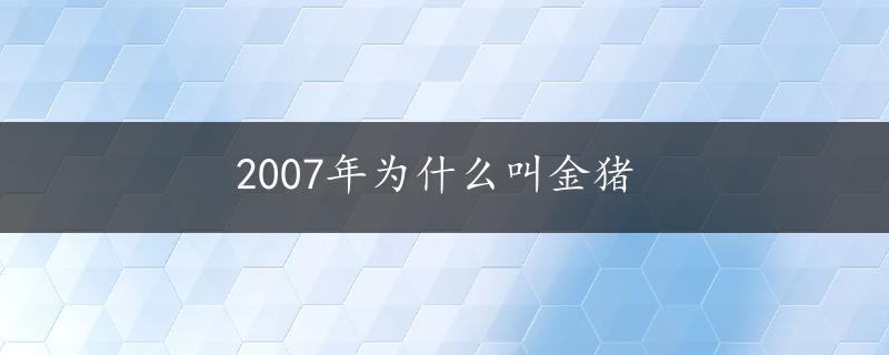 2007年为什么叫金猪