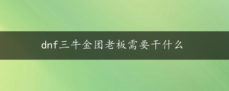 dnf三牛金团老板需要干什么