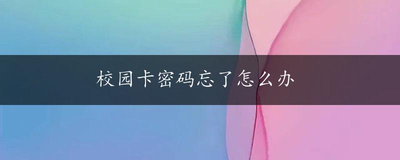 校园卡密码忘了怎么办