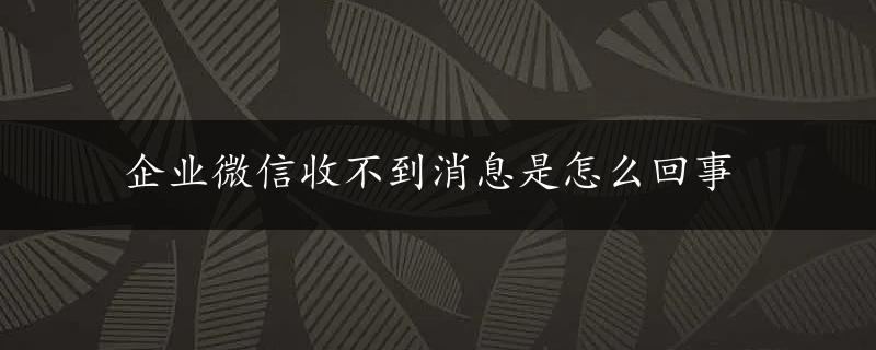 企业微信收不到消息是怎么回事