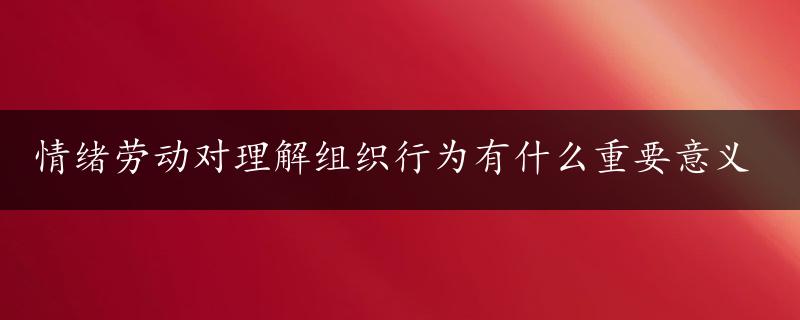 情绪劳动对理解组织行为有什么重要意义