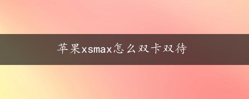 苹果xsmax怎么双卡双待