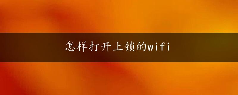 怎样打开上锁的wifi