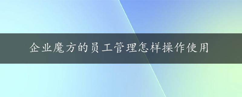 企业魔方的员工管理怎样操作使用