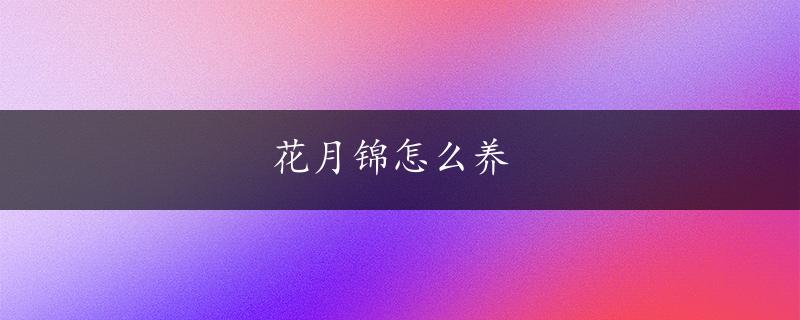 花月锦怎么养