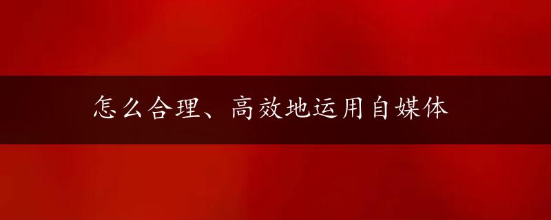 怎么合理、高效地运用自媒体