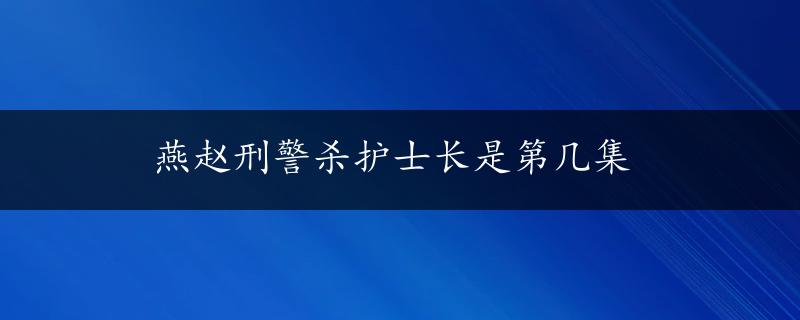 燕赵刑警杀护士长是第几集