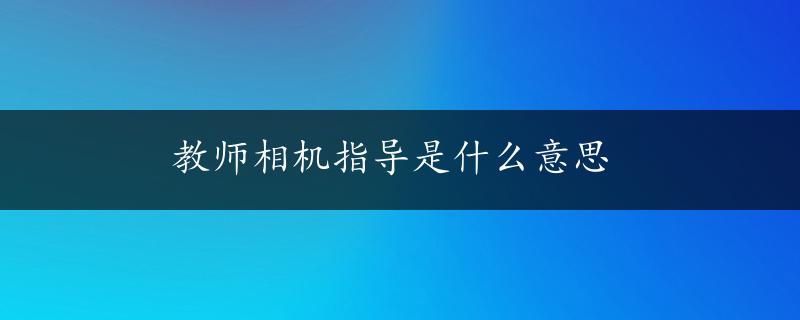 教师相机指导是什么意思