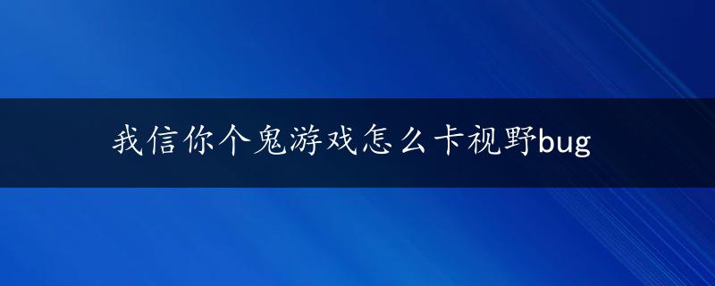 我信你个鬼游戏怎么卡视野bug