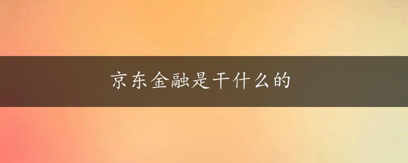 京东金融是干什么的