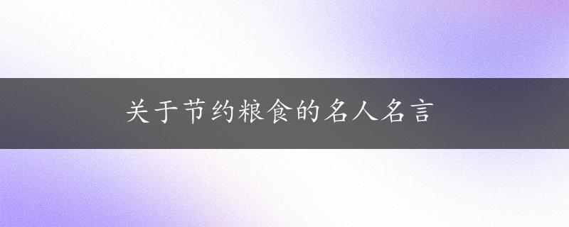 关于节约粮食的名人名言