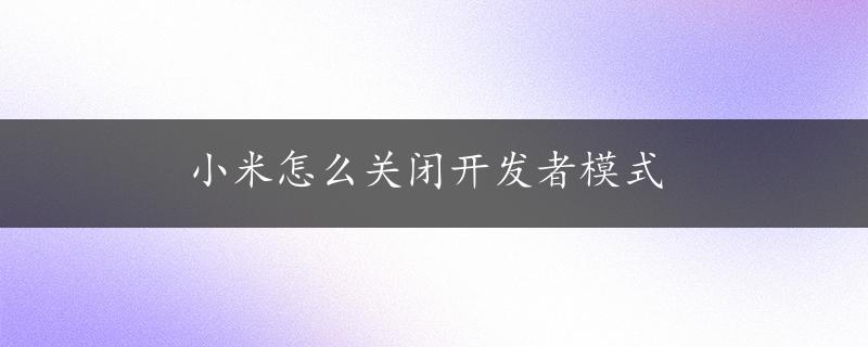 小米怎么关闭开发者模式