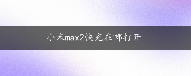 小米max2快充在哪打开