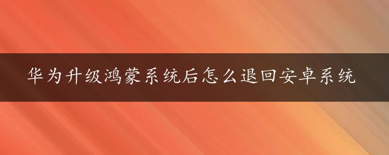 华为升级鸿蒙系统后怎么退回安卓系统