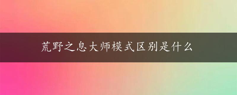 荒野之息大师模式区别是什么