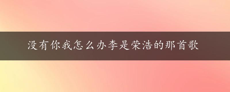 没有你我怎么办李是荣浩的那首歌