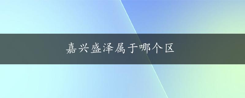 嘉兴盛泽属于哪个区