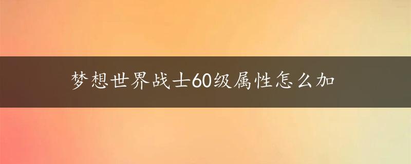 梦想世界战士60级属性怎么加