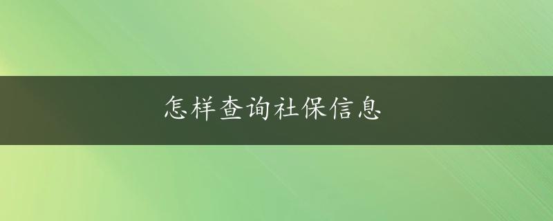 怎样查询社保信息