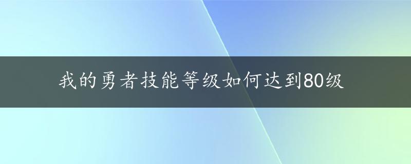 我的勇者技能等级如何达到80级