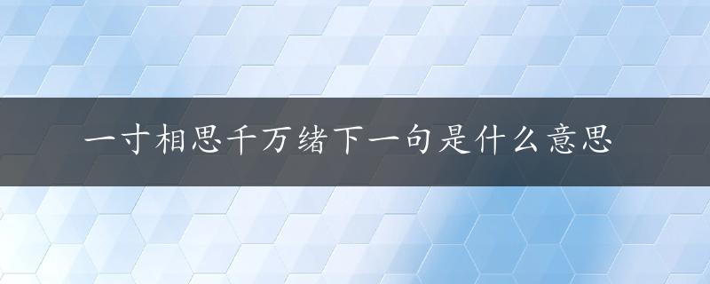 一寸相思千万绪下一句是什么意思