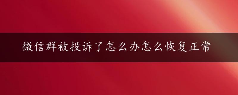 微信群被投诉了怎么办怎么恢复正常