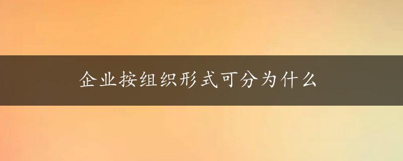 企业按组织形式可分为什么