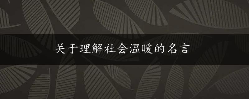 关于理解社会温暖的名言