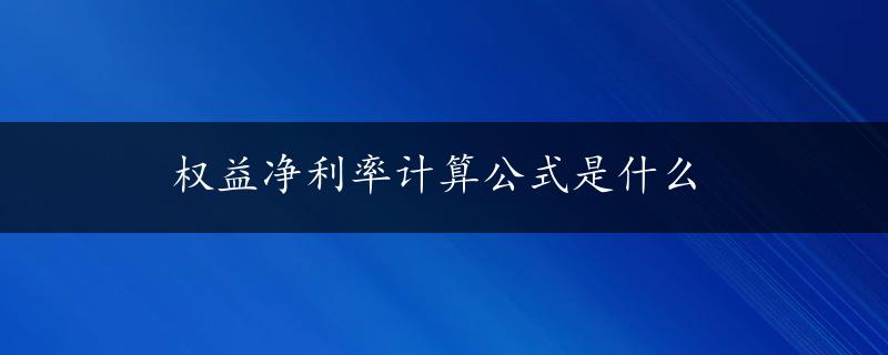 权益净利率计算公式是什么