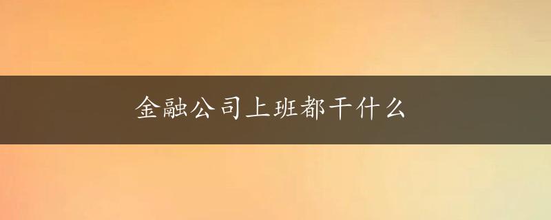 金融公司上班都干什么