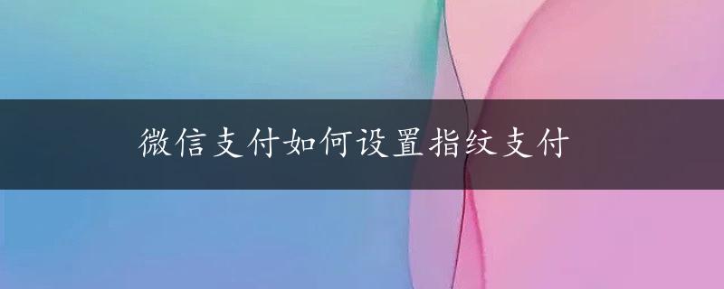 微信支付如何设置指纹支付