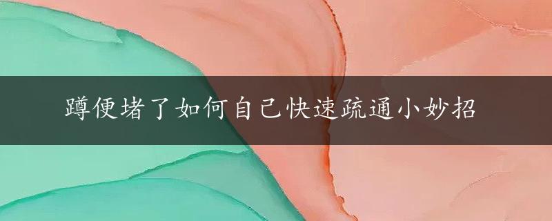 蹲便堵了如何自己快速疏通小妙招